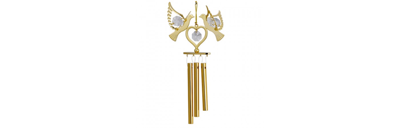 24K GOLD PLATED WIND CHIM  DOUBLE DOVE 